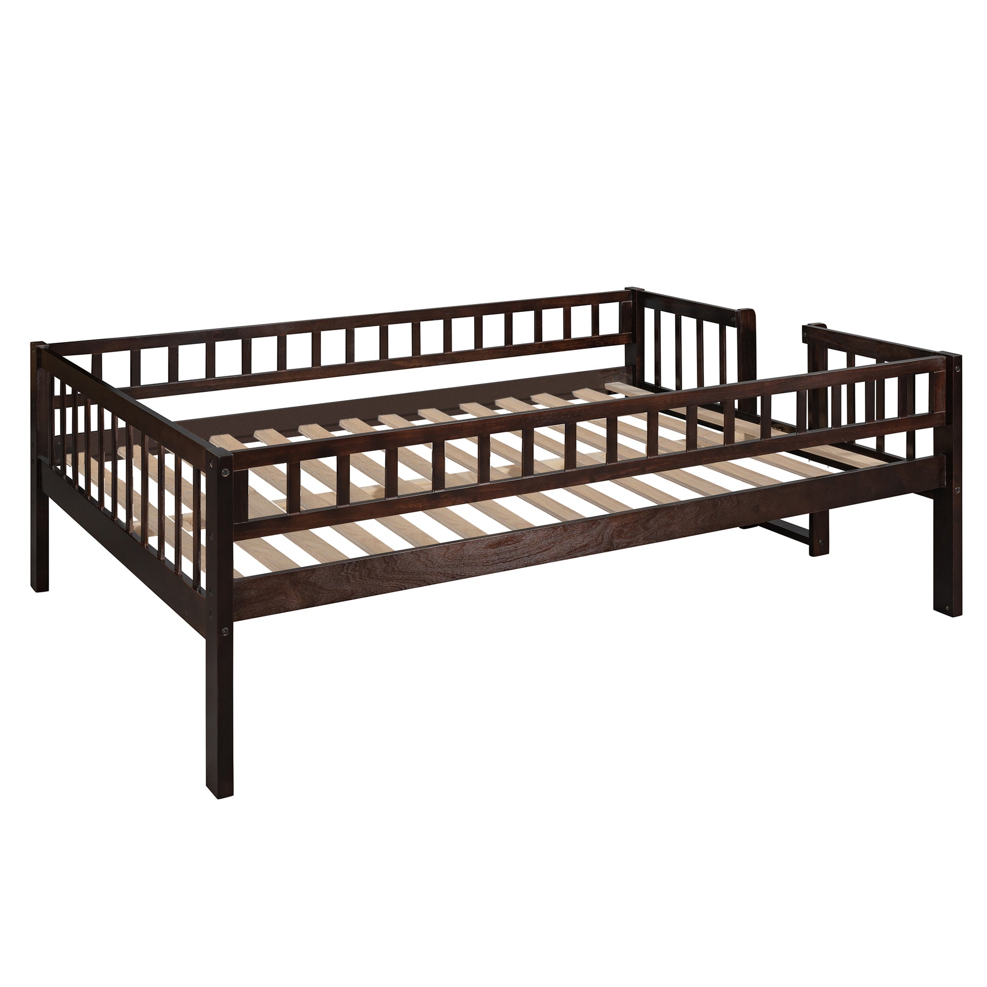 Full Over Full Over Full Triple Bed With Built In Ladder And Slidetriple Bunk Bed With Guardrails, Espresso Old Sku :Lp000052Aap Espresso Solid Wood