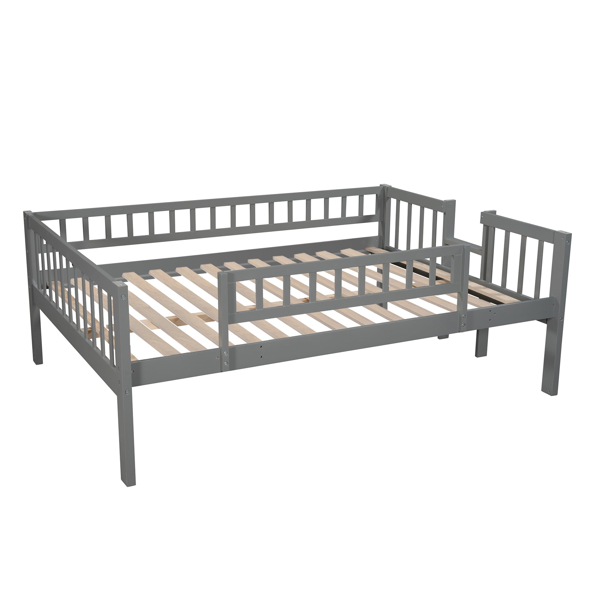 Full Over Full Over Full Triple Bed With Built In Ladder And Slidetriple Bunk Bed With Guardrails, Gray Old Sku :Lp000052Aae Gray Solid Wood