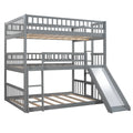 Full Over Full Over Full Triple Bed With Built In Ladder And Slidetriple Bunk Bed With Guardrails, Gray Old Sku :Lp000052Aae Gray Solid Wood