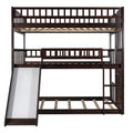 Full Over Full Over Full Triple Bed With Built In Ladder And Slidetriple Bunk Bed With Guardrails, Espresso Old Sku :Lp000052Aap Espresso Solid Wood