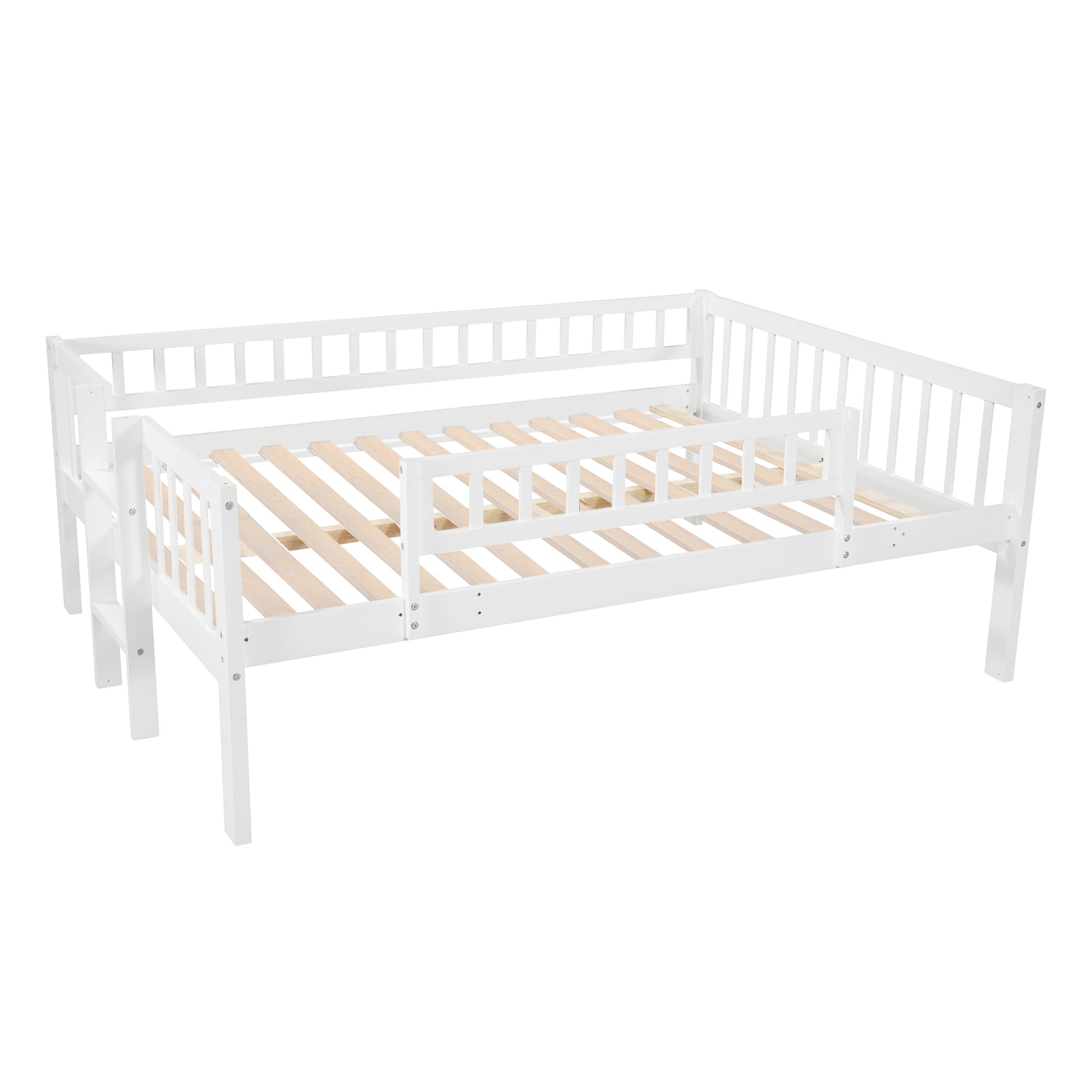 Full Over Full Over Full Triple Bed With Built In Ladder And Slidetriple Bunk Bed With Guardrails, White Old Sku :Lp000052Aak White Solid Wood