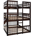 Full Over Full Over Full Triple Bed With Built In Ladder And Slidetriple Bunk Bed With Guardrails, Espresso Old Sku :Lp000052Aap Espresso Solid Wood