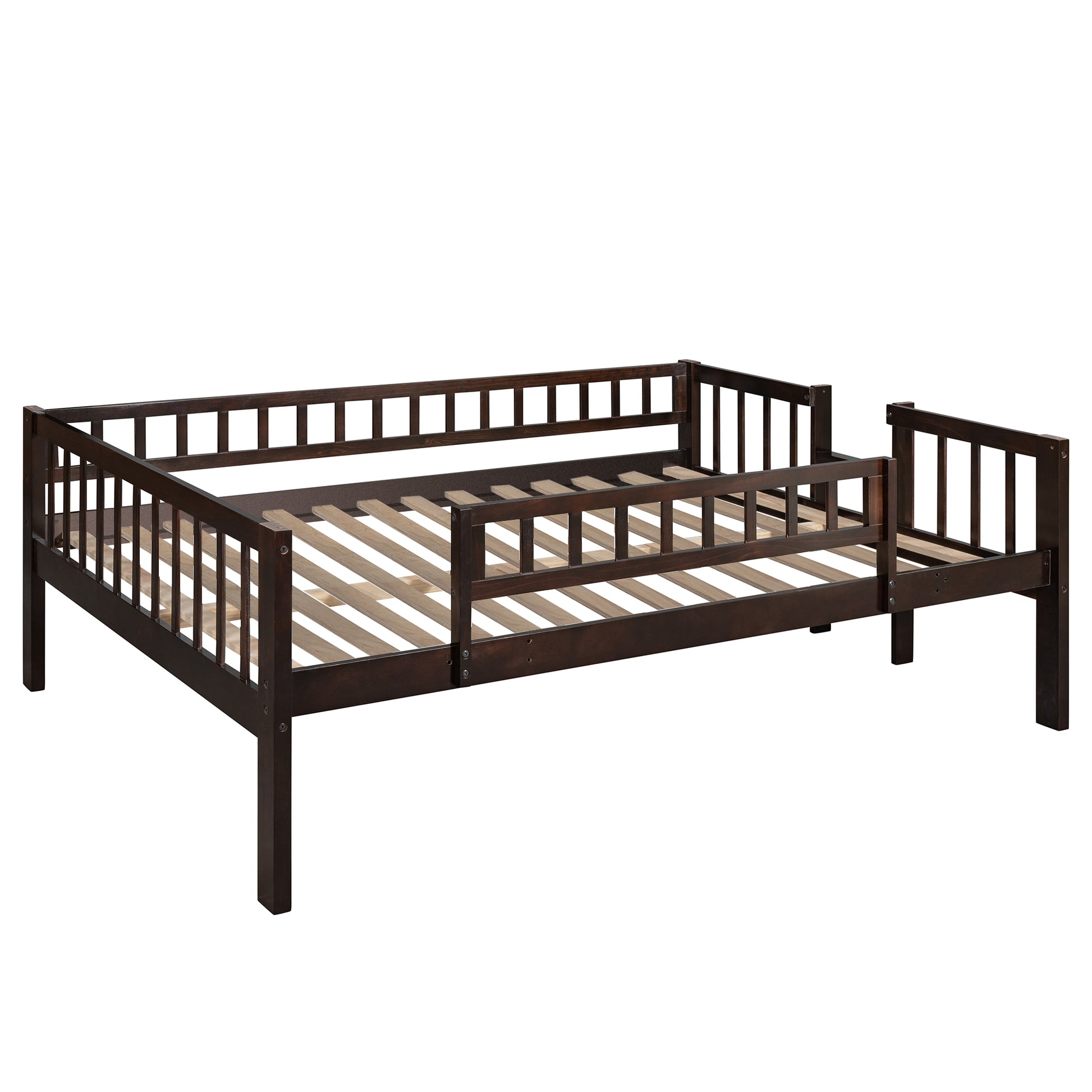 Full Over Full Over Full Triple Bed With Built In Ladder And Slidetriple Bunk Bed With Guardrails, Espresso Old Sku :Lp000052Aap Espresso Solid Wood