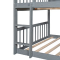 Full Over Full Over Full Triple Bed With Built In Ladder And Slidetriple Bunk Bed With Guardrails, Gray Old Sku :Lp000052Aae Gray Solid Wood