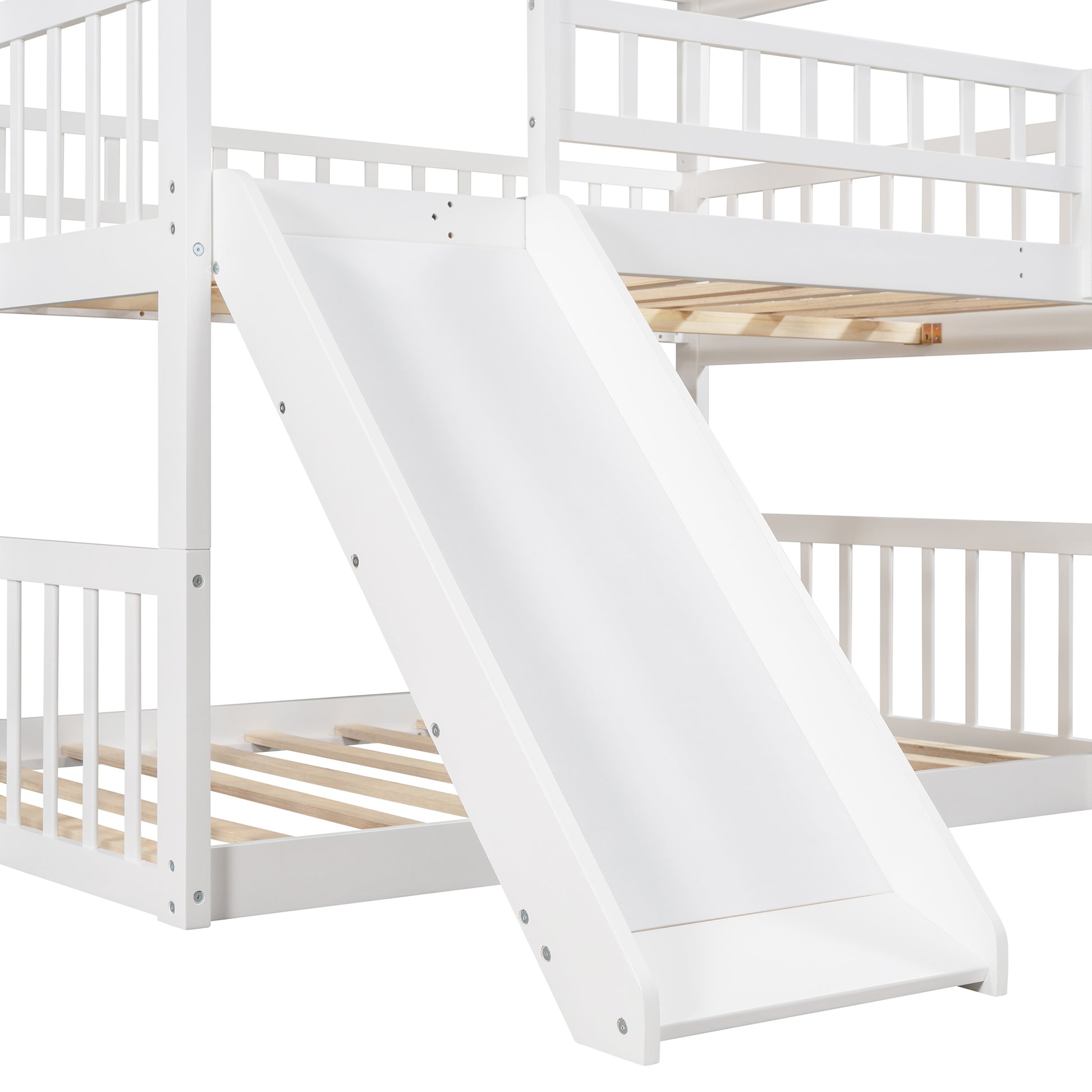 Full Over Full Over Full Triple Bed With Built In Ladder And Slidetriple Bunk Bed With Guardrails, White Old Sku :Lp000052Aak White Solid Wood