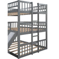 Full Over Full Over Full Triple Bed With Built In Ladder And Slidetriple Bunk Bed With Guardrails, Gray Old Sku :Lp000052Aae Gray Solid Wood