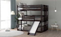 Full Over Full Over Full Triple Bed With Built In Ladder And Slidetriple Bunk Bed With Guardrails, Espresso Old Sku :Lp000052Aap Espresso Solid Wood