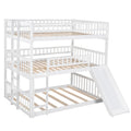 Full Over Full Over Full Triple Bed With Built In Ladder And Slidetriple Bunk Bed With Guardrails, White Old Sku :Lp000052Aak White Solid Wood