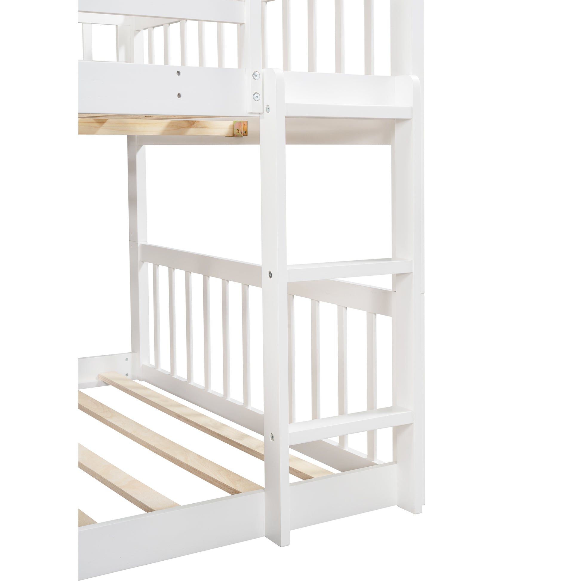 Full Over Full Over Full Triple Bed With Built In Ladder And Slidetriple Bunk Bed With Guardrails, White Old Sku :Lp000052Aak White Solid Wood