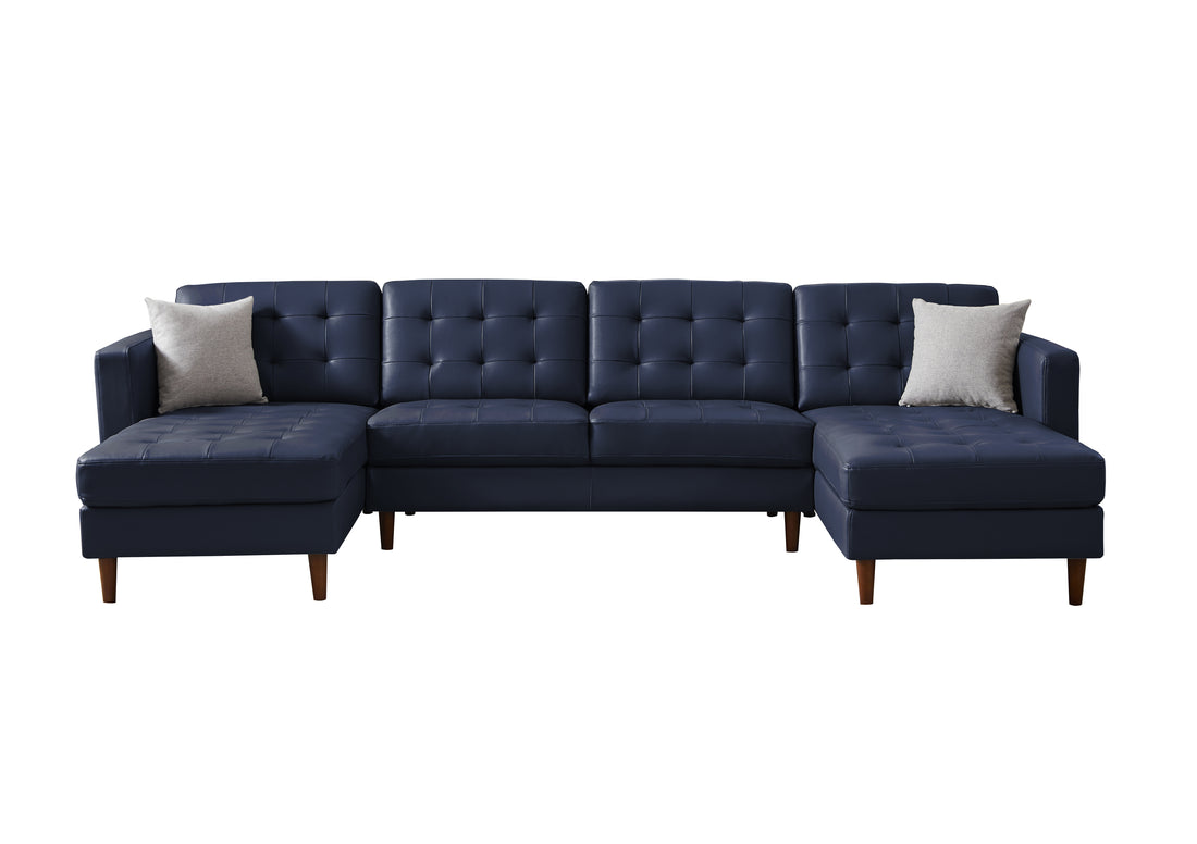 U Shaped Sofa Tech Pu Leather Blue Leather