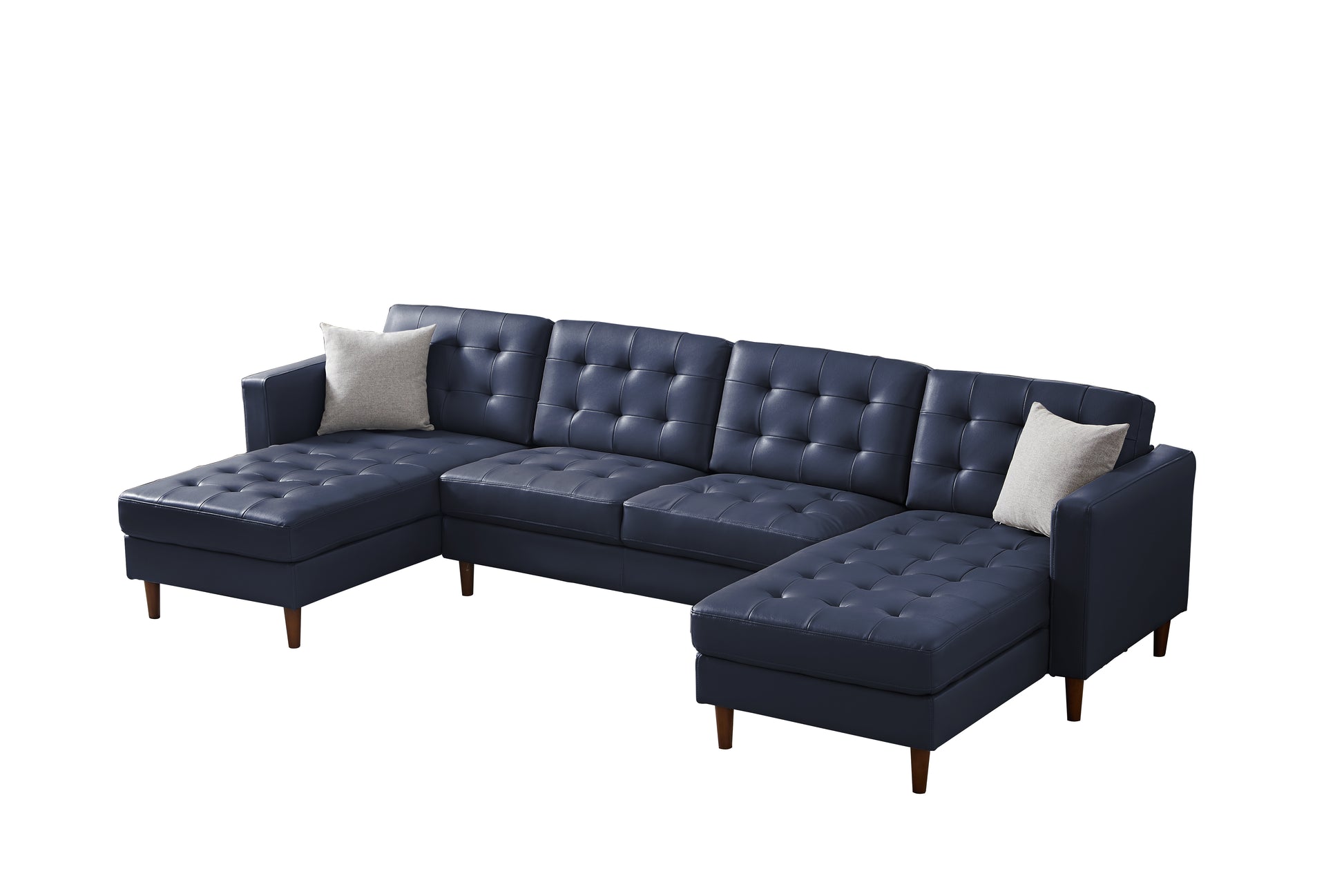 U Shaped Sofa Tech Pu Leather Blue Leather