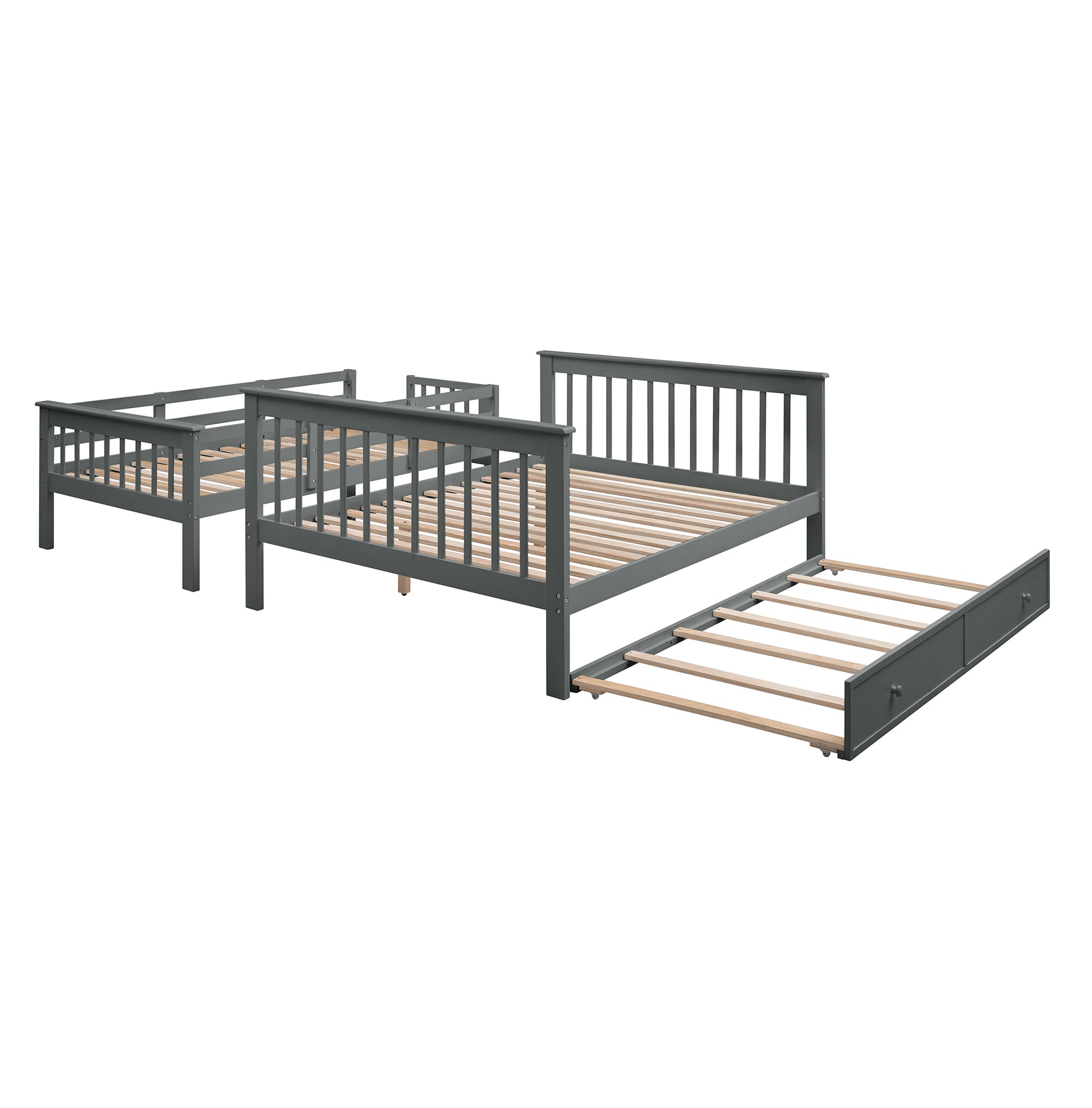 Stairway Twin Over Full Bunk Bed With Twin Size Trundle, Storage And Guard Rail For Bedroom, Dorm, For Adults, Gray Old Sku :Lt000119Aae Twin Gray Solid Wood