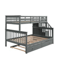 Stairway Twin Over Full Bunk Bed With Twin Size Trundle, Storage And Guard Rail For Bedroom, Dorm, For Adults, Gray Old Sku :Lt000119Aae Twin Gray Solid Wood