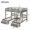 Full Over Twin & Twin Bunk Bed,Triple Bunk Bed With Drawers, Gray Gray Pine