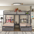 Full Over Twin & Twin Bunk Bed,Triple Bunk Bed With Drawers, Gray Gray Pine