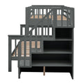 Stairway Twin Over Full Bunk Bed With Twin Size Trundle, Storage And Guard Rail For Bedroom, Dorm, For Adults, Gray Old Sku :Lt000119Aae Twin Gray Solid Wood