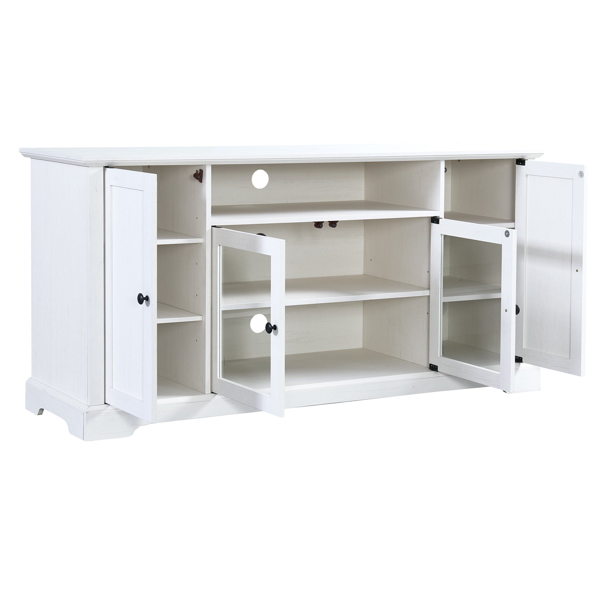 Tv Stand For Tv Up To 65In With 2 Tempered Glass Doors Adjustable Panels Open Style Cabinet, Sideboard For Living Room, White White Mdf