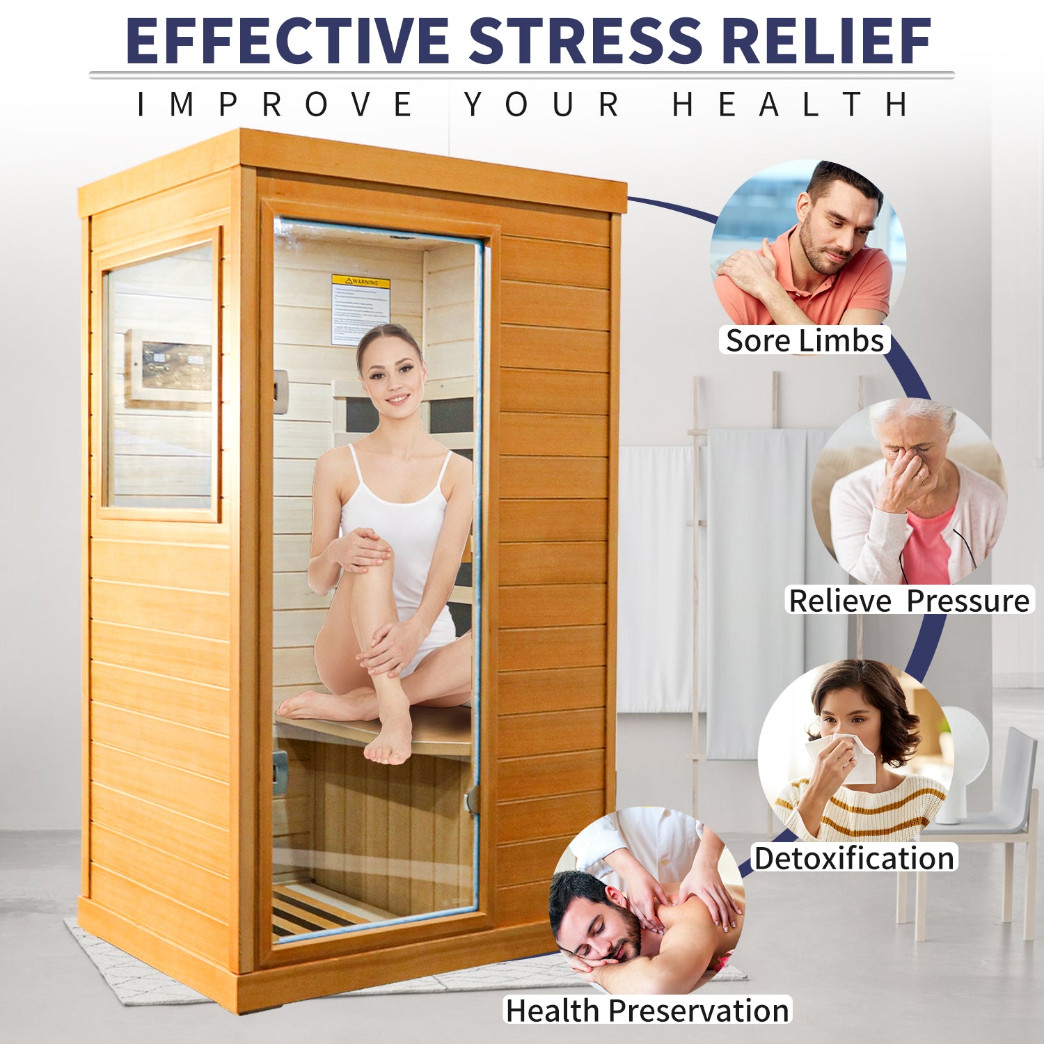 Infrared Sauna Room Single Room Natural Metal & Wood Solid Wood