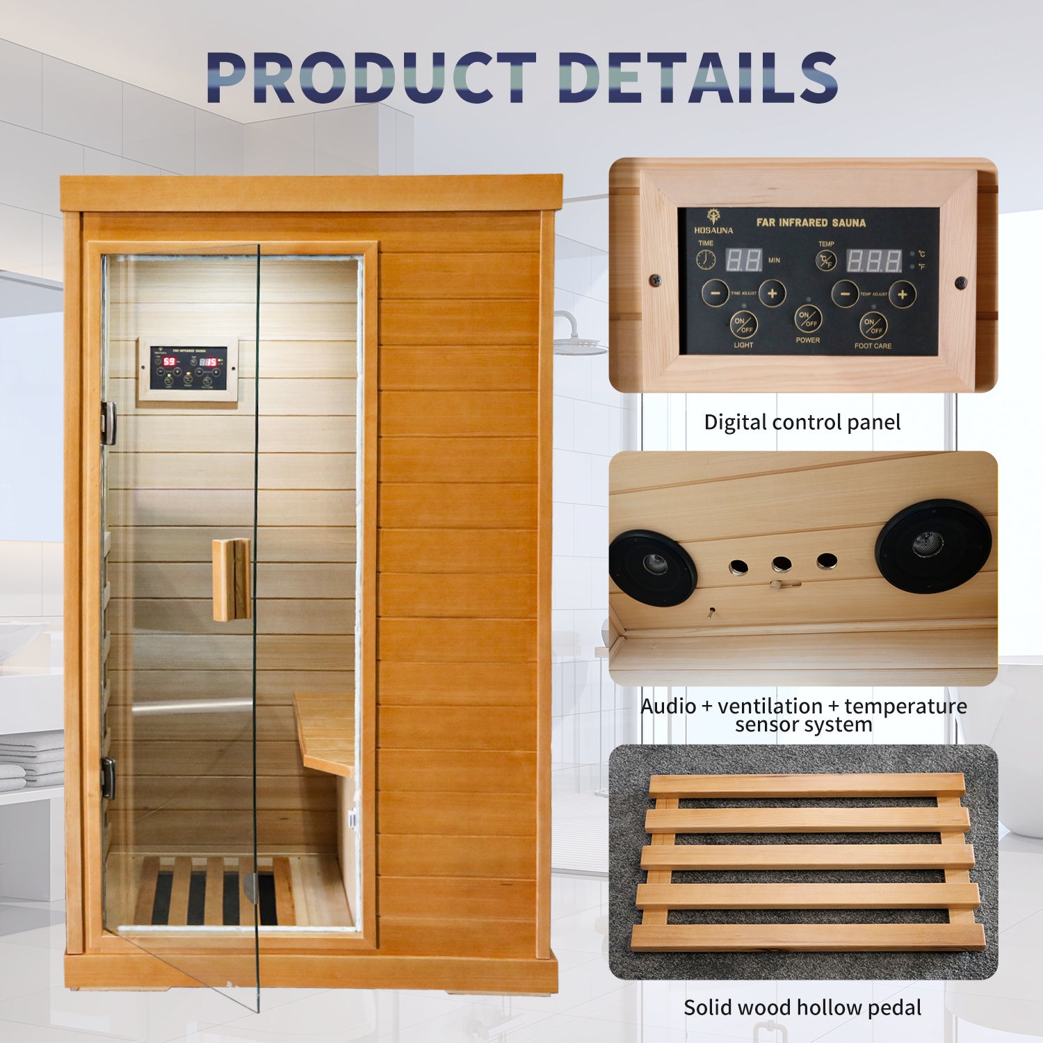 Infrared Sauna Room Single Room Natural Metal & Wood Solid Wood