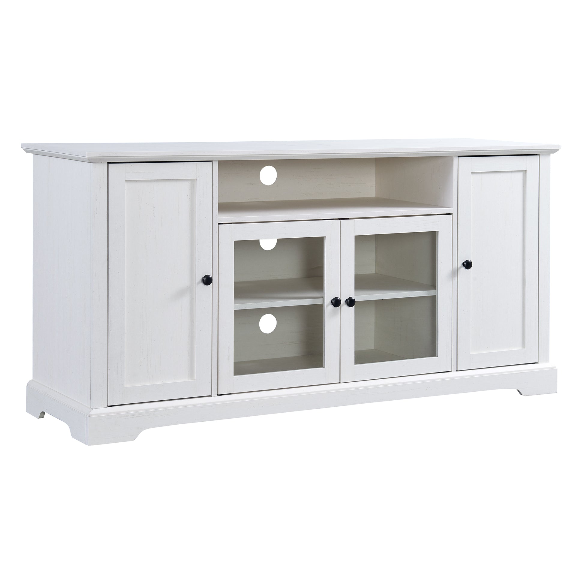 Tv Stand For Tv Up To 65In With 2 Tempered Glass Doors Adjustable Panels Open Style Cabinet, Sideboard For Living Room, White White Mdf