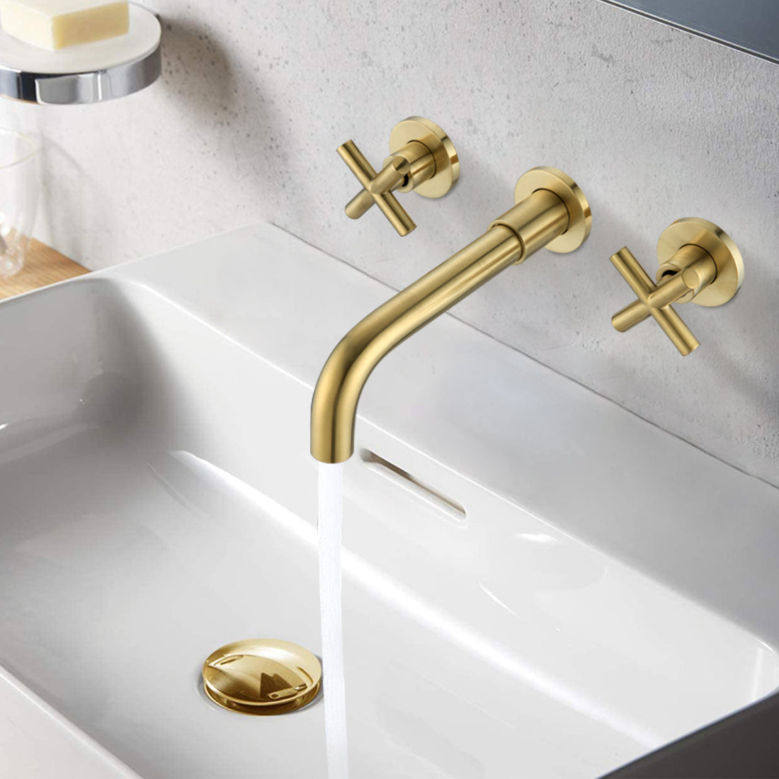 Bathroom Faucet Wall Mounted Bathroom Sink Faucet Gold Brass