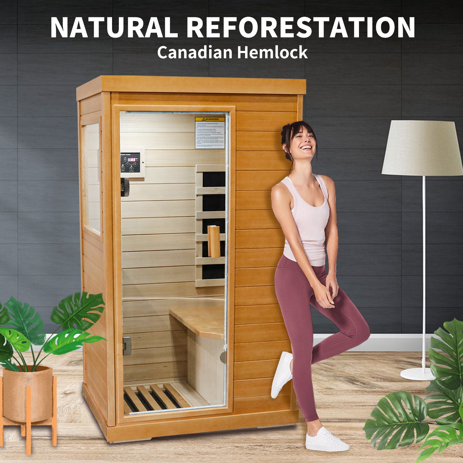 Infrared Sauna Room Single Room Natural Metal & Wood Solid Wood