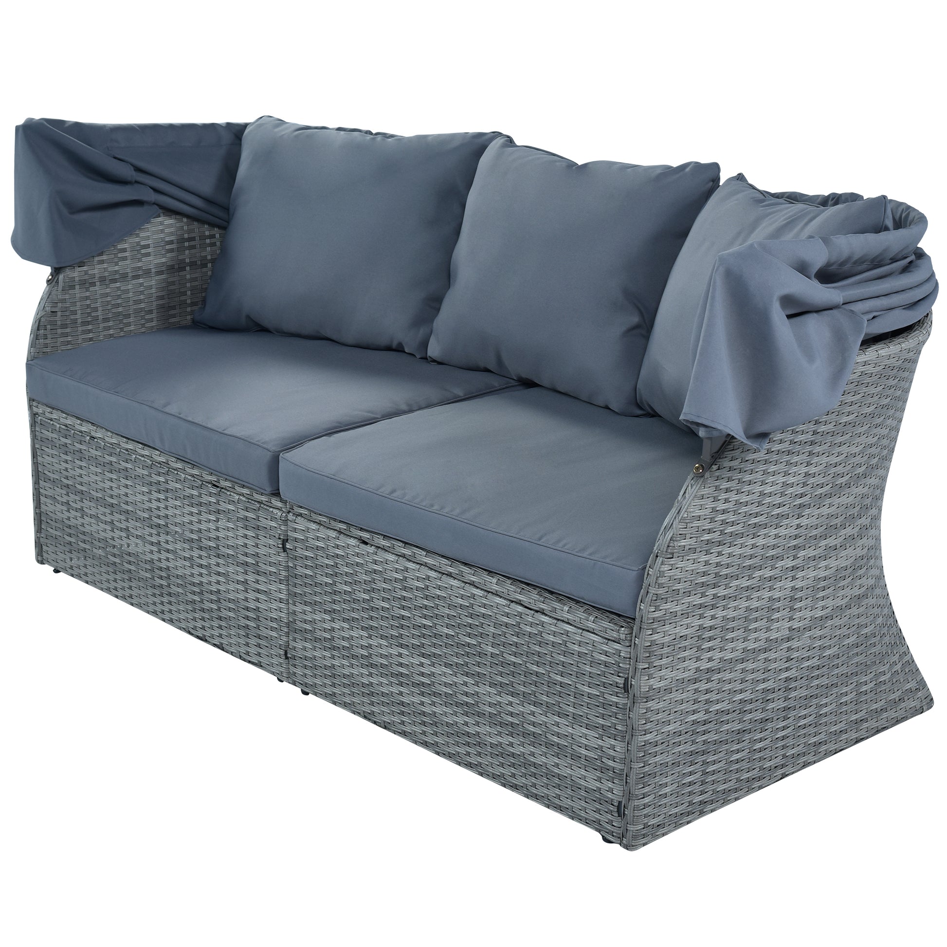 Outdoor Patio Furniture Set Daybed Sunbed With Retractable Canopy Conversation Set Wicker Furniture As Same As Wy000281Aae Gray Rattan