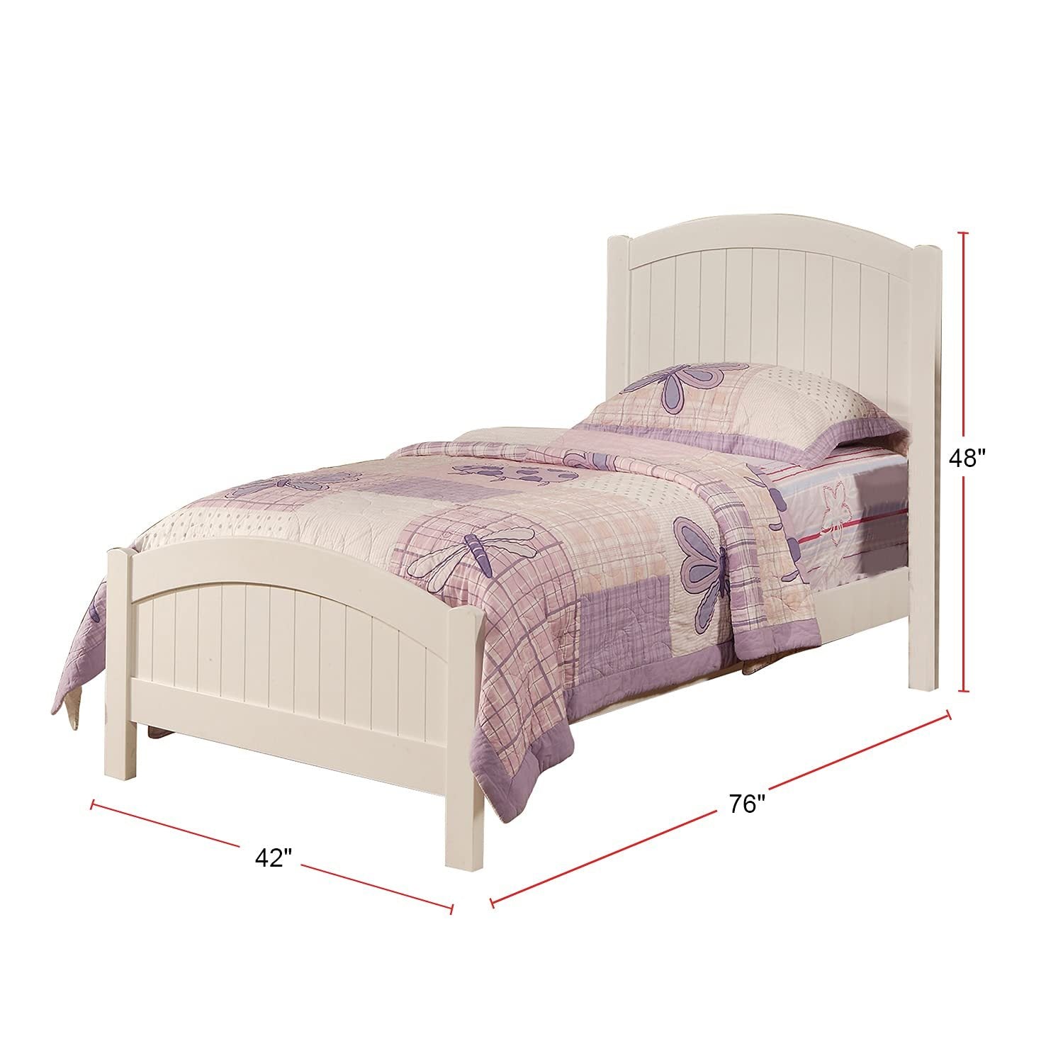 White Color Twin Size Bed Youth Bedroom Furniture Vertical Lines Carved Headboard Plywood Box Spring Required Twin White White Bedroom Modern,Transitional Rubberwood Kids Plywood