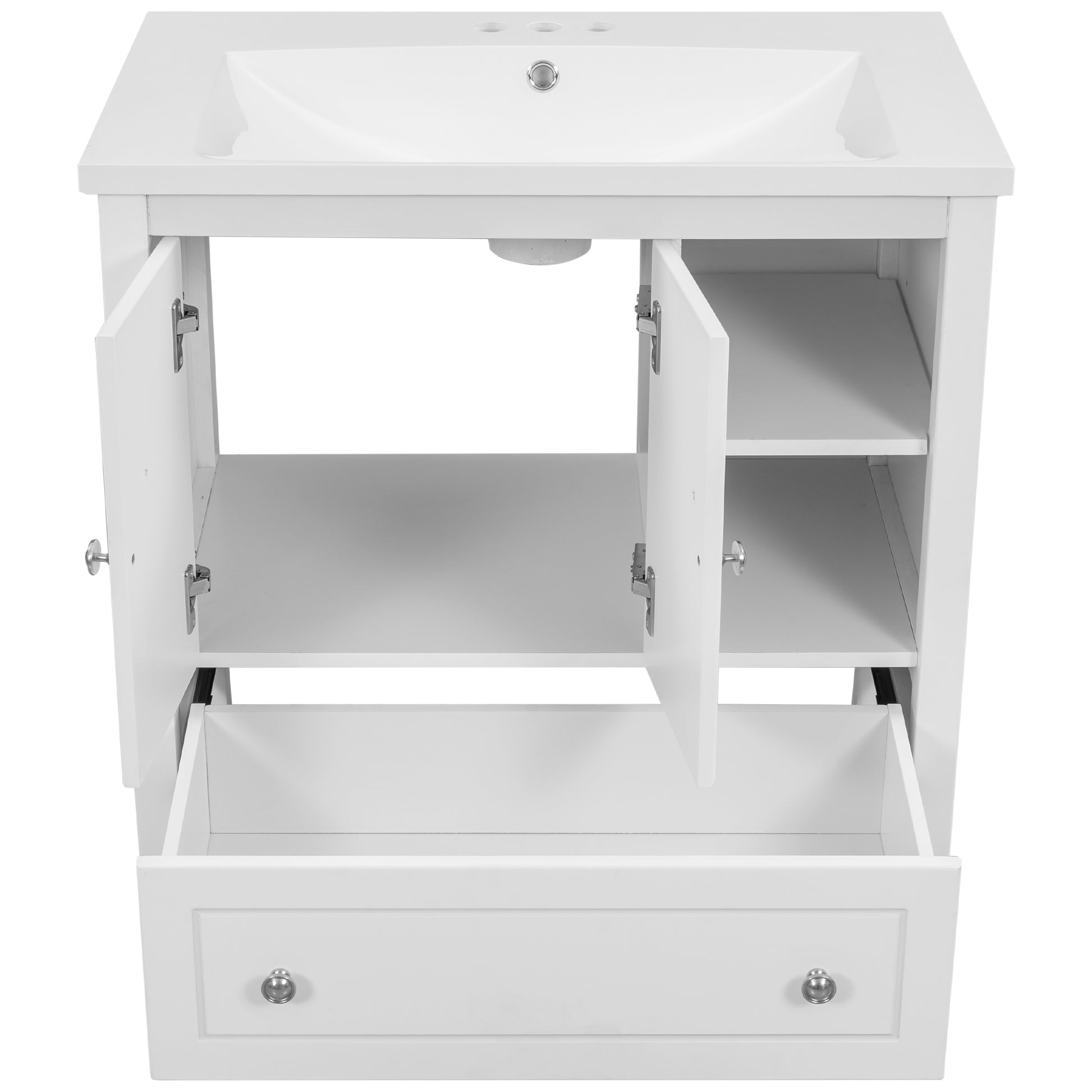 Video 30" Bathroom Vanity With Sink, Bathroom Storage Cabinet With Doors And Drawers, Solid Wood Frame, Ceramic Sink, White Old Sku:Jl000002Aak White Solid Wood