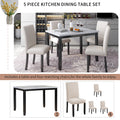 Faux Marble 5 Piece Dining Set Table With 4 Thicken Cushion Dining Chairs Home Furniture, White Beige Black White Solid Wood
