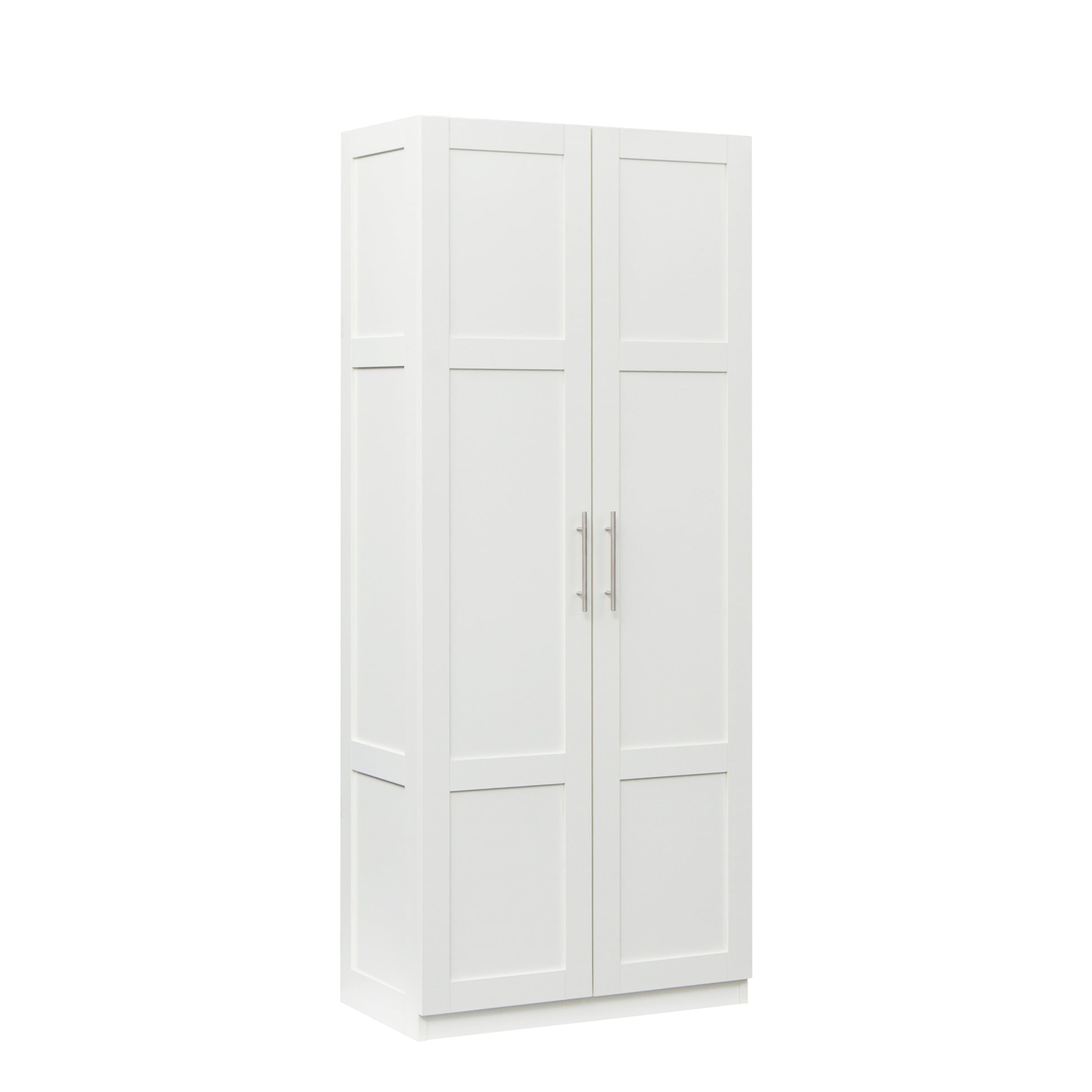 High Wardrobe And Kitchen Cabinet With 2 Doors And 3 Partitions To Separate 4 Storage Spaces,White White Mdf