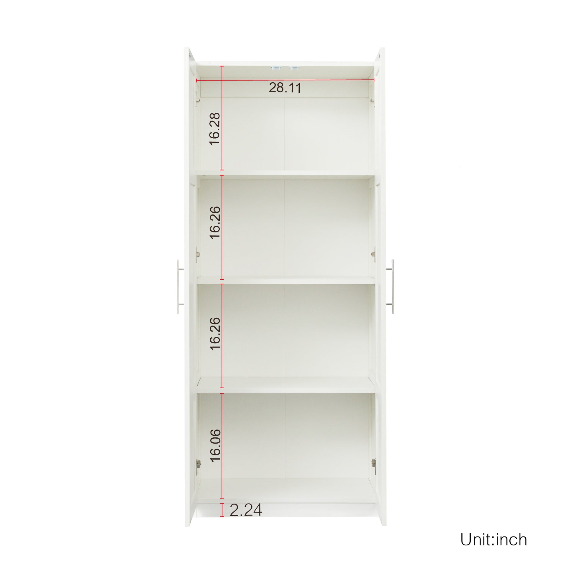 High Wardrobe And Kitchen Cabinet With 2 Doors And 3 Partitions To Separate 4 Storage Spaces,White White Mdf