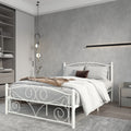 Full Size Unique Flower Sturdy System Metal Bed Frame With Headboard And Footboard White Metal