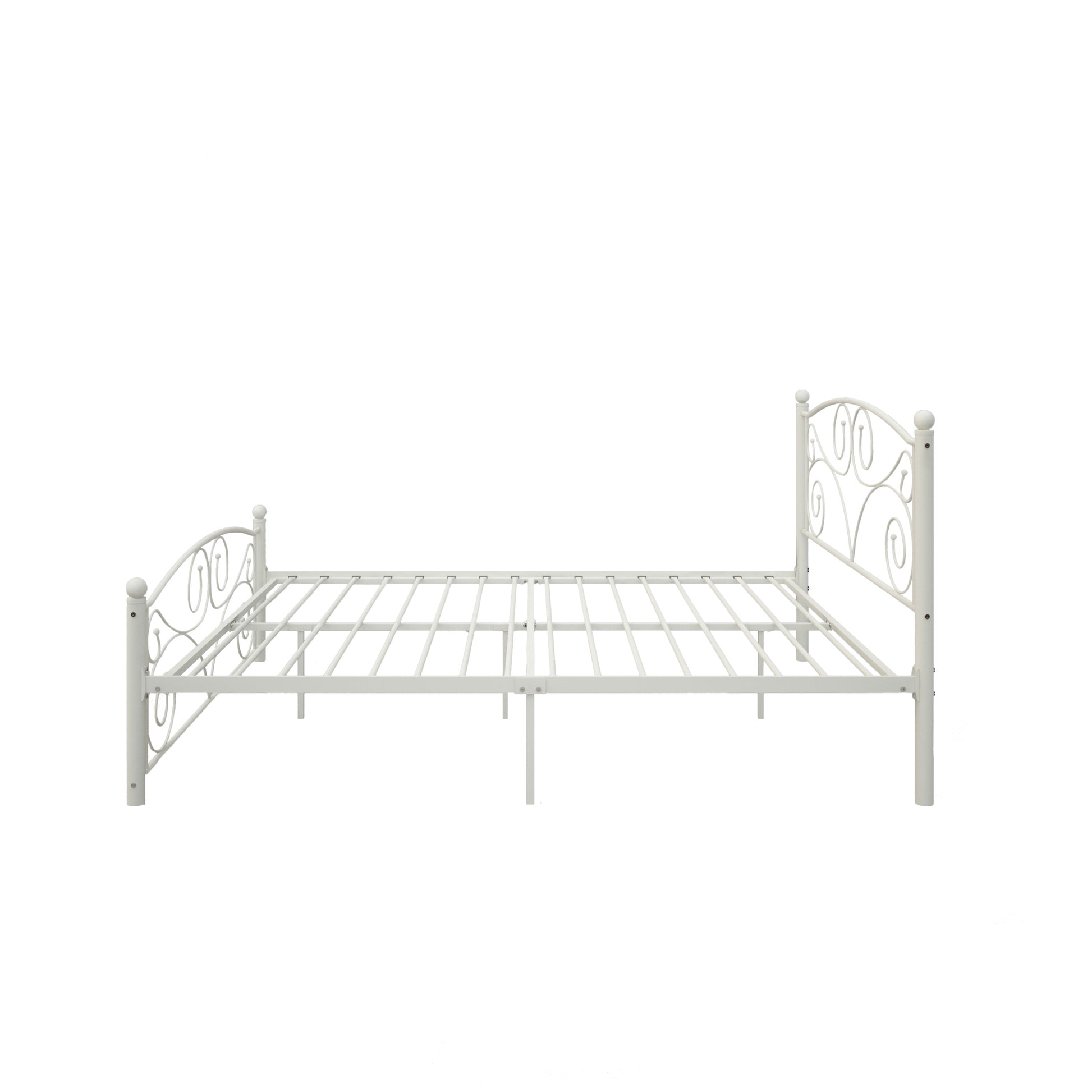 Full Size Unique Flower Sturdy System Metal Bed Frame With Headboard And Footboard White Metal