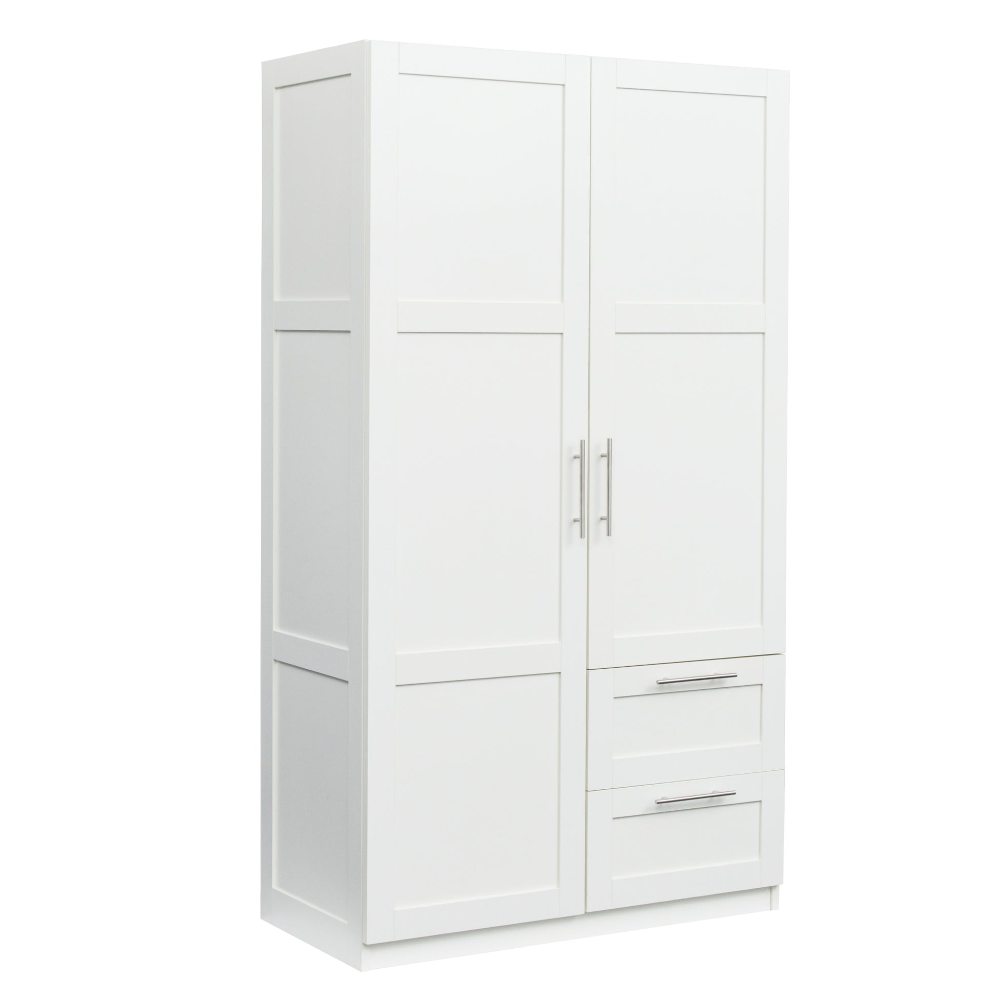 High Wardrobe And Kitchen Cabinet With 2 Doors, 2 Drawers And 5 Storage Spaces,White White Mdf