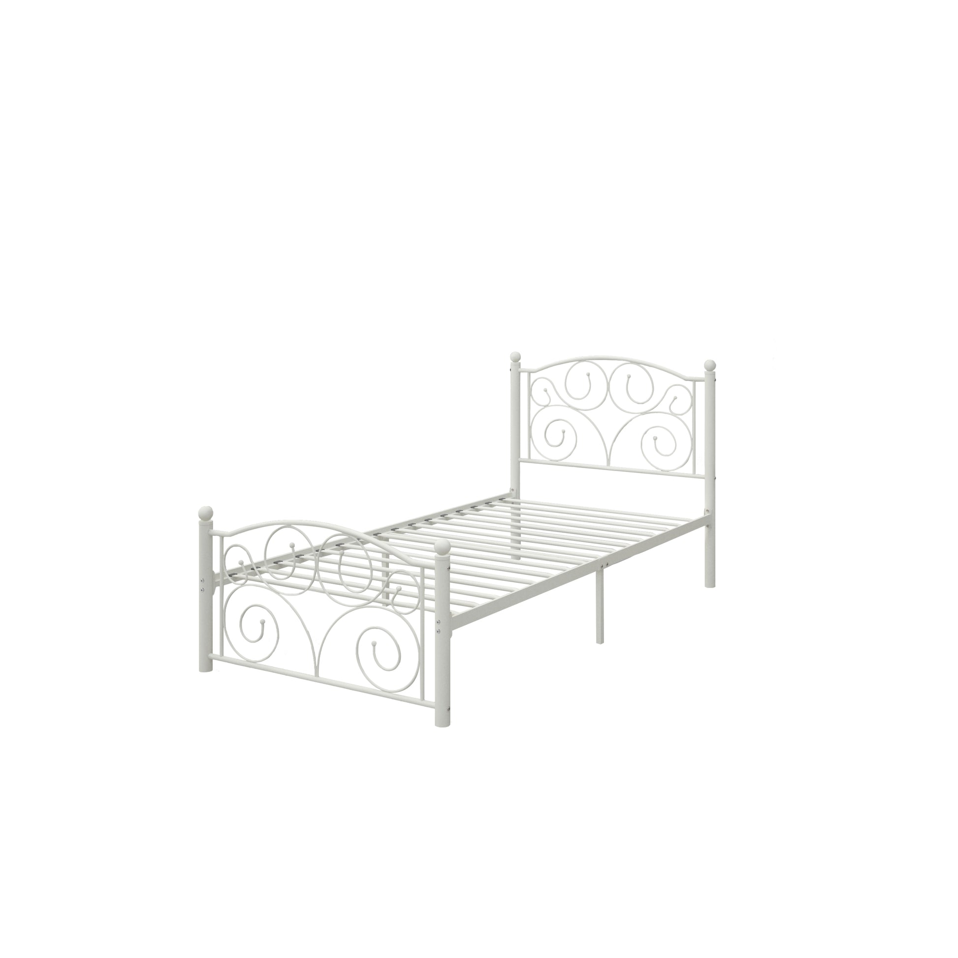 Twin Size Unique Flower Sturdy System Metal Bed Frame With Headboard And Footboard White Metal