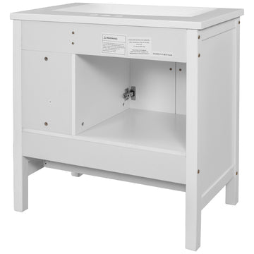 Video 30" Bathroom Vanity With Sink, Bathroom Storage Cabinet With Doors And Drawers, Solid Wood Frame, Ceramic Sink, White Old Sku:Jl000002Aak White Solid Wood