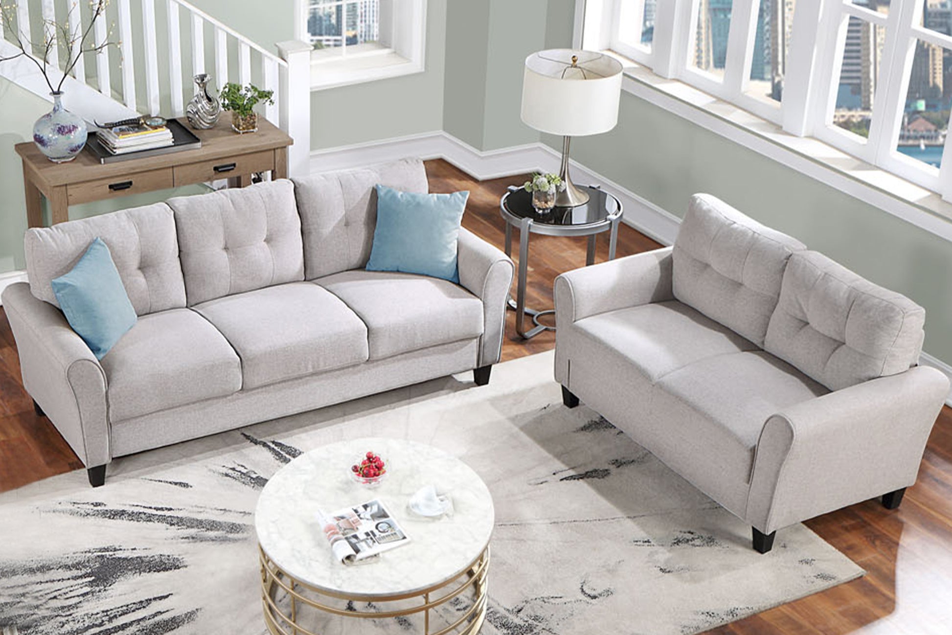 Modern Living Room Sofa Set Linen Upholstered Couch Furniture For Home Or Office ,Light Grey, 2 3 Seat,Old Sku:Sg000367Aaa Light Grey Foam Linen