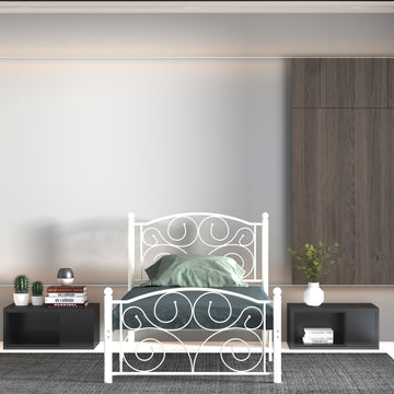 Twin Size Unique Flower Sturdy System Metal Bed Frame With Headboard And Footboard White Metal