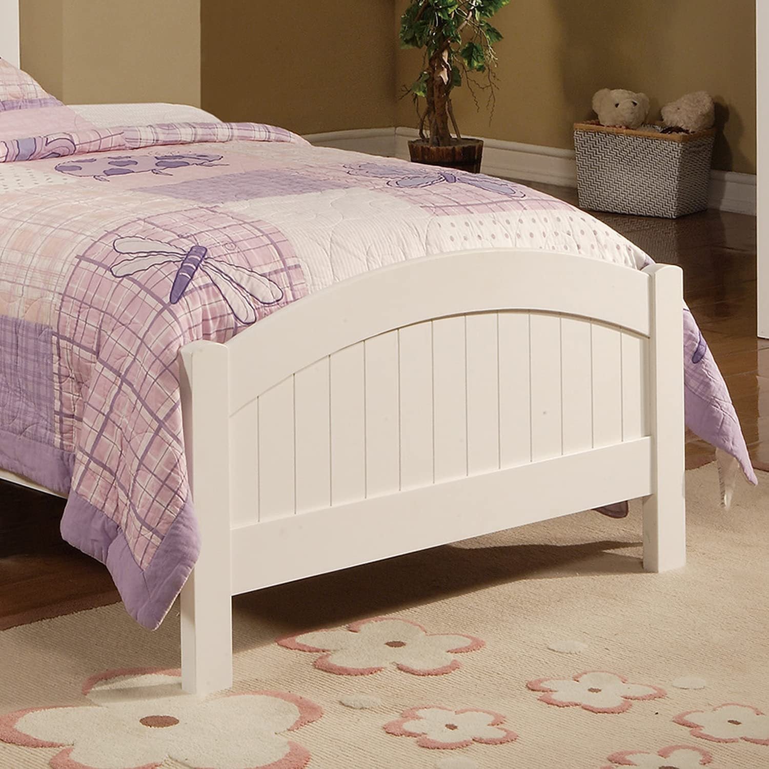 White Color Twin Size Bed Youth Bedroom Furniture Vertical Lines Carved Headboard Plywood Box Spring Required Twin White White Bedroom Modern,Transitional Rubberwood Kids Plywood