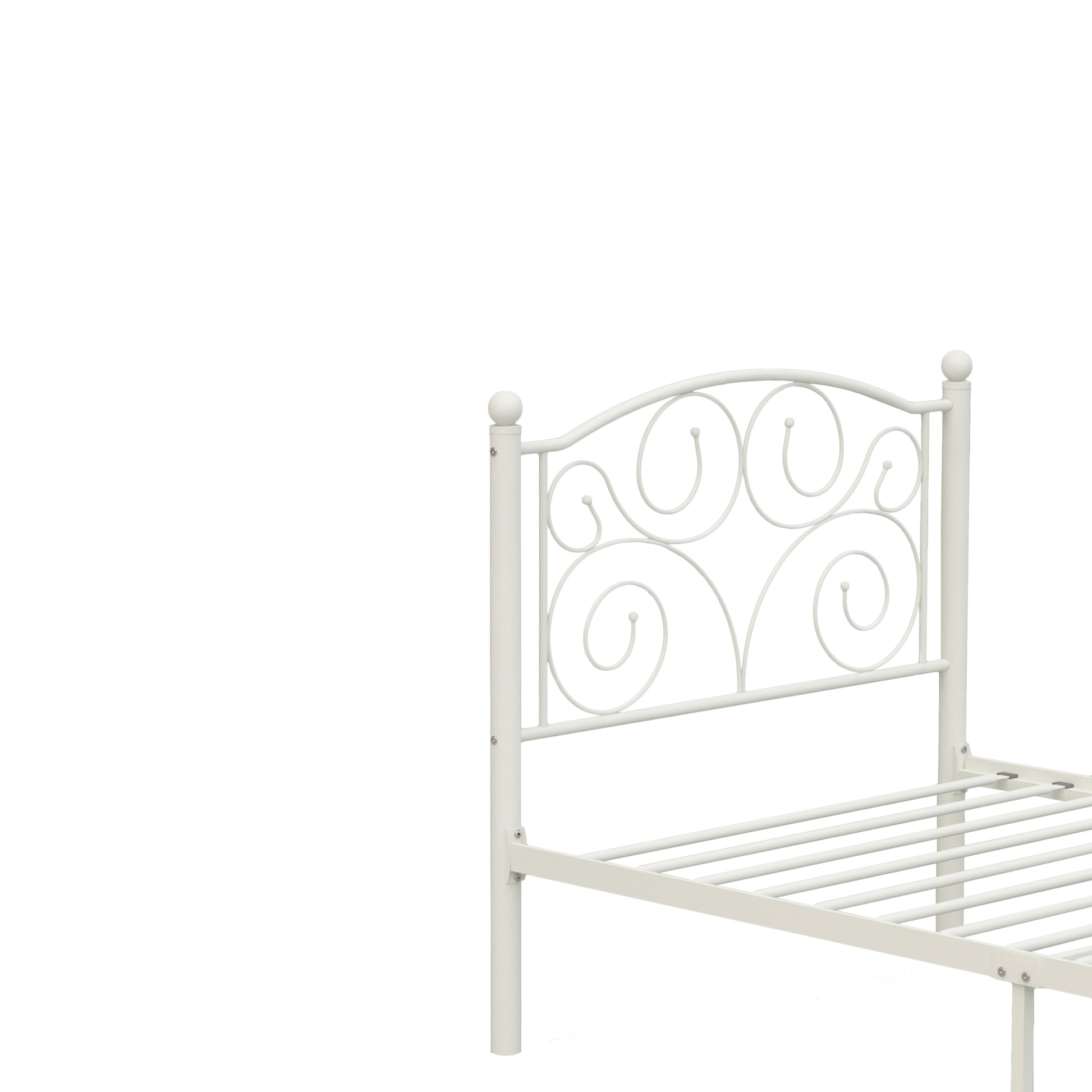 Twin Size Unique Flower Sturdy System Metal Bed Frame With Headboard And Footboard White Metal