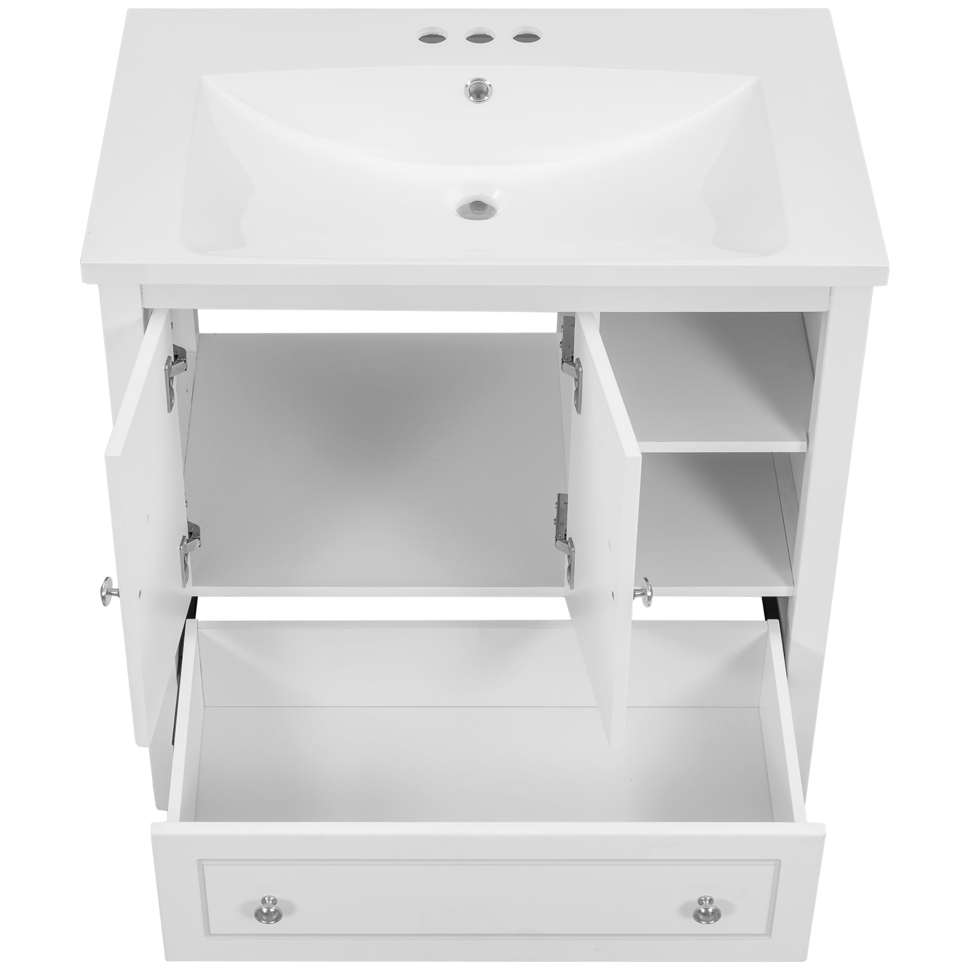 Video 30" Bathroom Vanity With Sink, Bathroom Storage Cabinet With Doors And Drawers, Solid Wood Frame, Ceramic Sink, White Old Sku:Jl000002Aak White Solid Wood