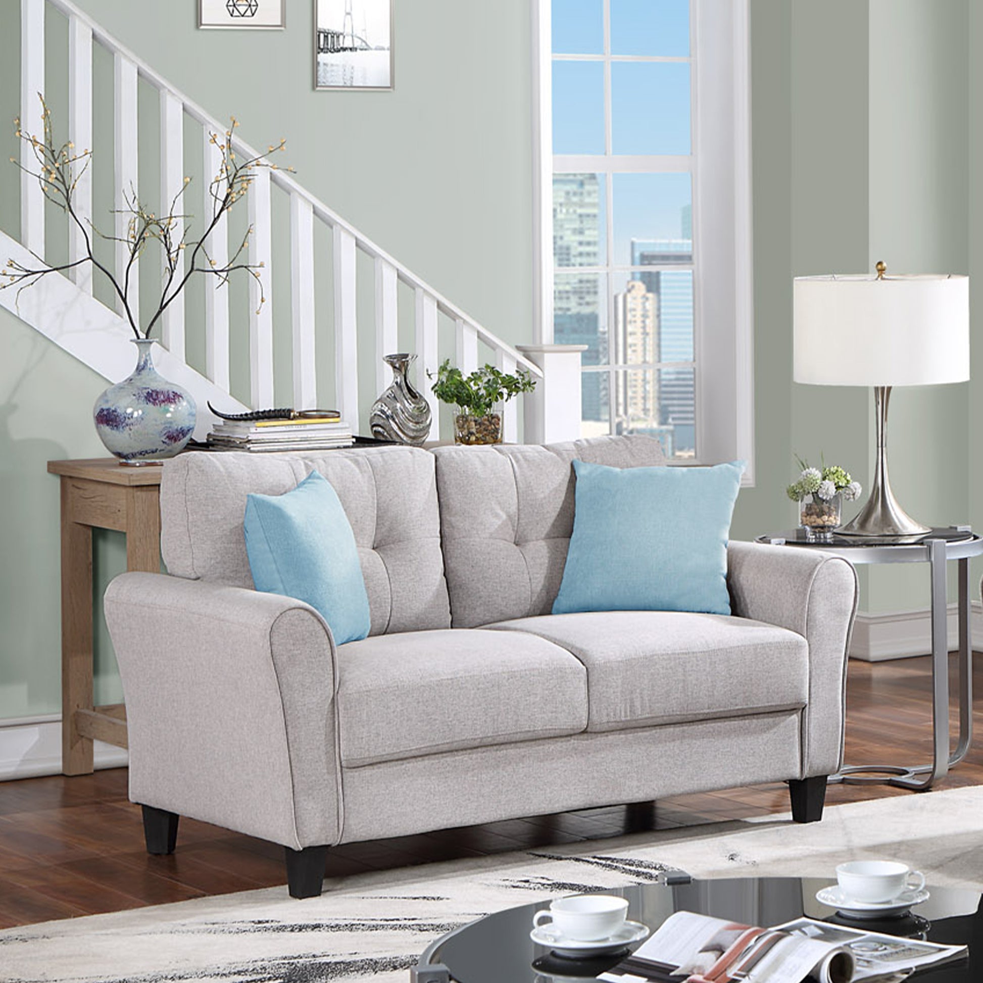 Modern Living Room Sofa Set Linen Upholstered Couch Furniture For Home Or Office ,Light Grey, 2 3 Seat,Old Sku:Sg000367Aaa Light Grey Foam Linen