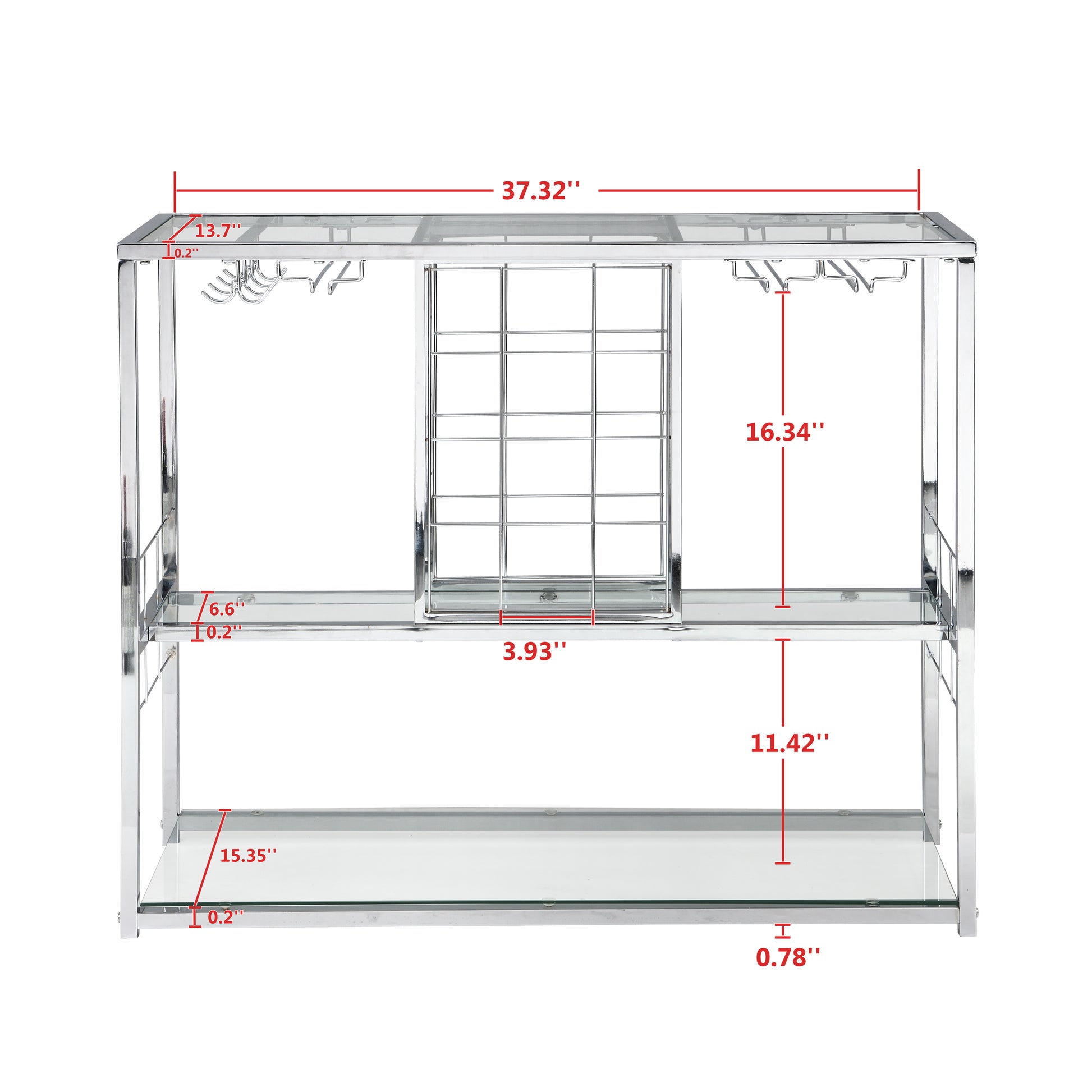 Bar Cart Kitchen Bar&Serving Cart For Home With Glass Holder And Wine Rack, 3 Tier Kitchen Trolley With Tempered Glass Shelves And Chrome Finished Chrome Glass Metal