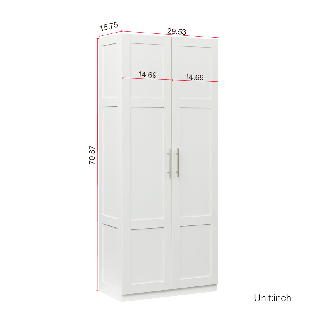 High Wardrobe And Kitchen Cabinet With 2 Doors And 3 Partitions To Separate 4 Storage Spaces,White White Mdf