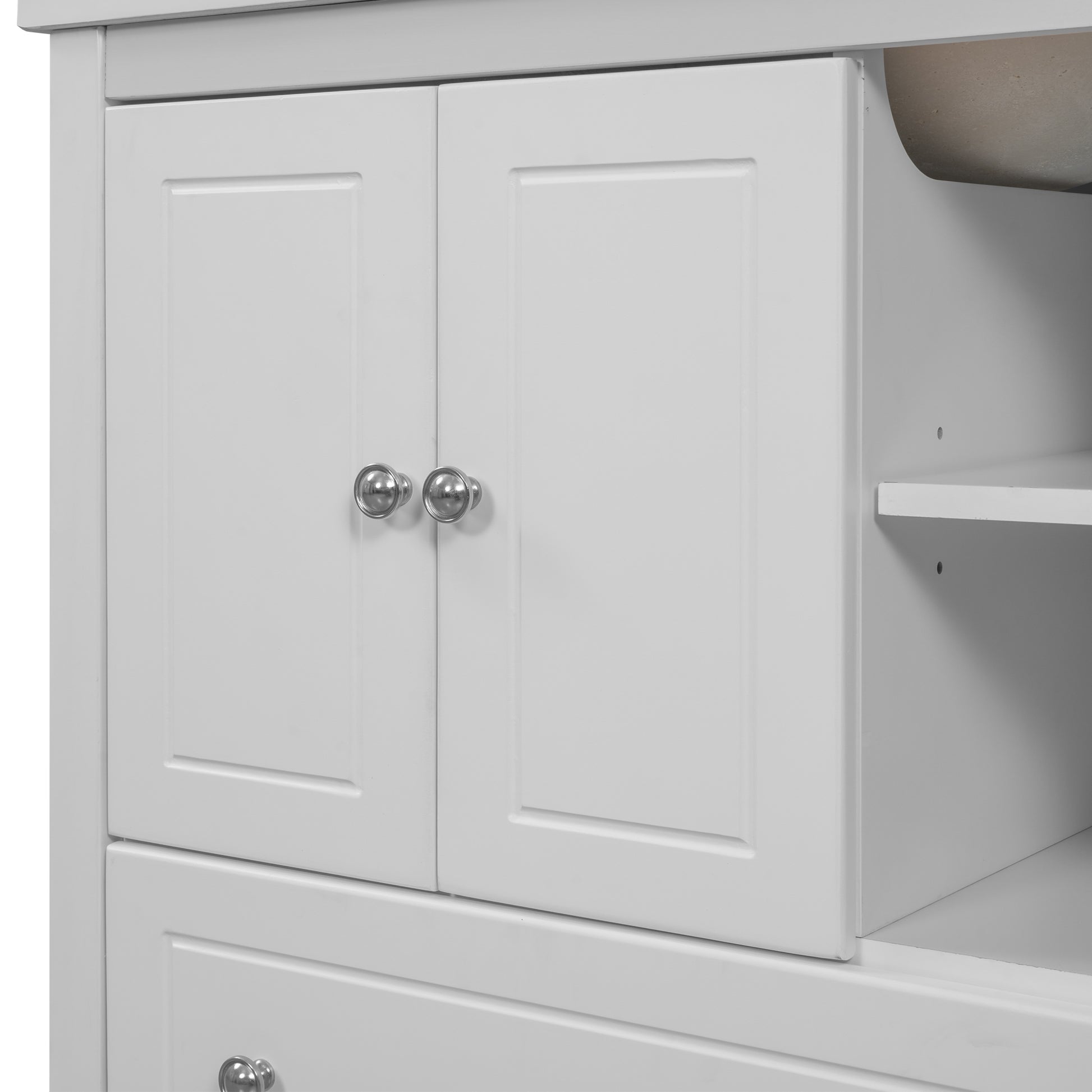 Video 30" Bathroom Vanity With Sink, Bathroom Storage Cabinet With Doors And Drawers, Solid Wood Frame, Ceramic Sink, White Old Sku:Jl000002Aak White Solid Wood