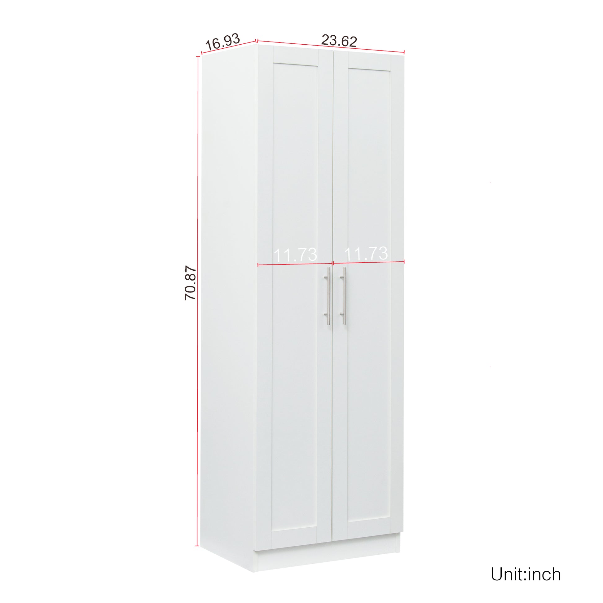 High Wardrobe And Kitchen Cabinet With 2 Doors And 3 Partitions To Separate 4 Storage Spaces, White White Mdf