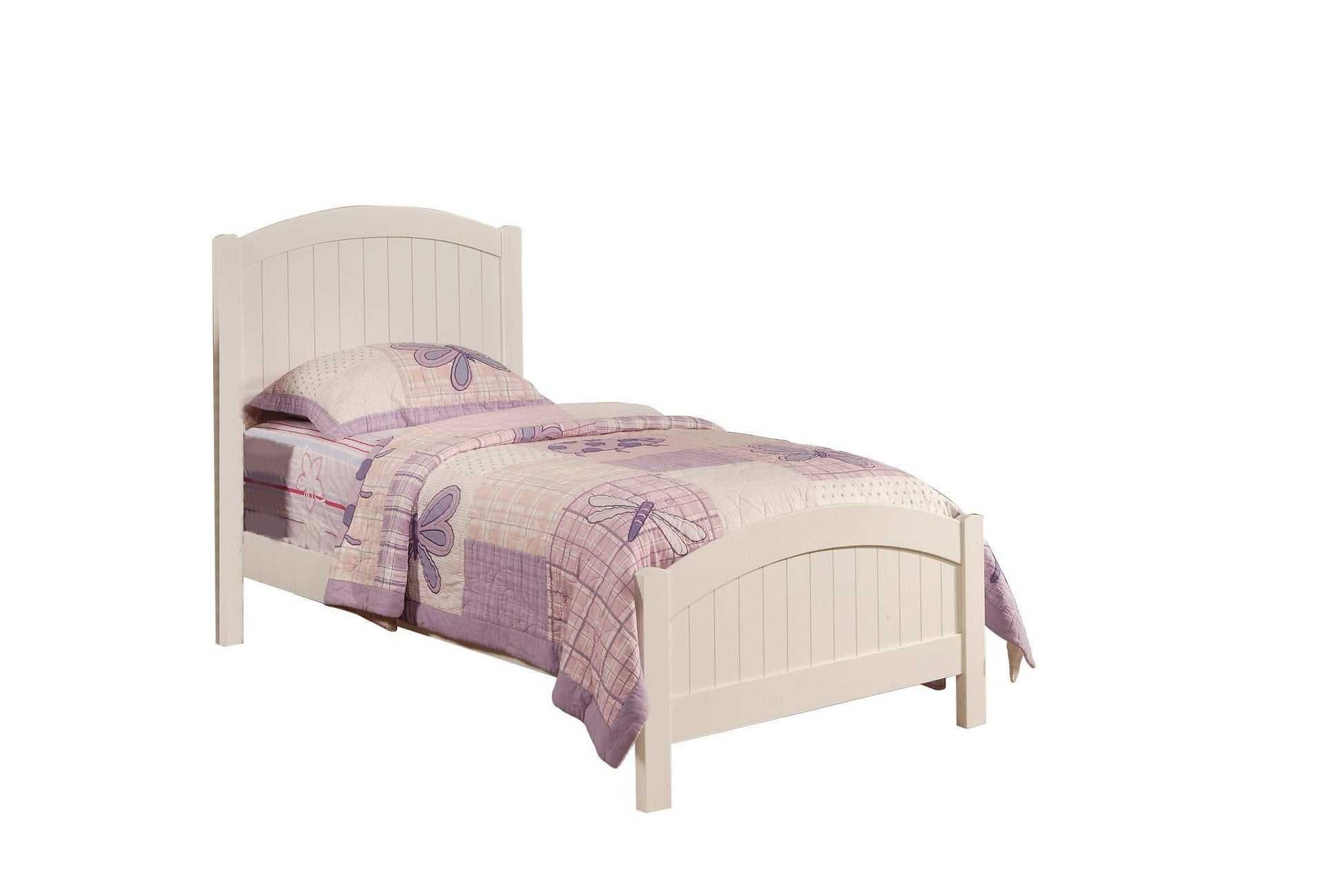 White Color Twin Size Bed Youth Bedroom Furniture Vertical Lines Carved Headboard Plywood Box Spring Required Twin White White Bedroom Modern,Transitional Rubberwood Kids Plywood