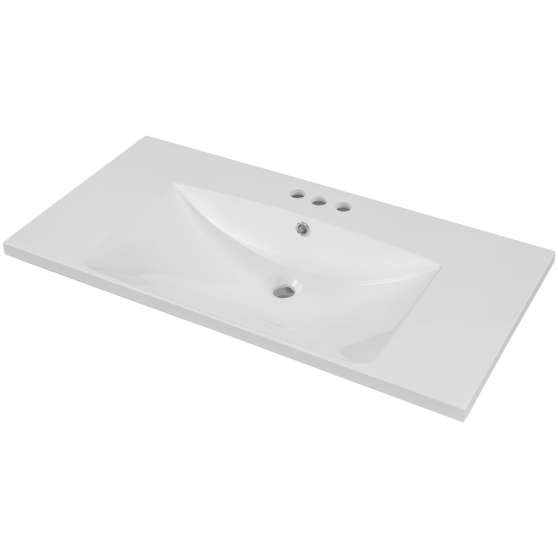 36" Single Bathroom Vanity Top With White Basin, 3 Faucet Holes, Ceramic, White White Ceramic