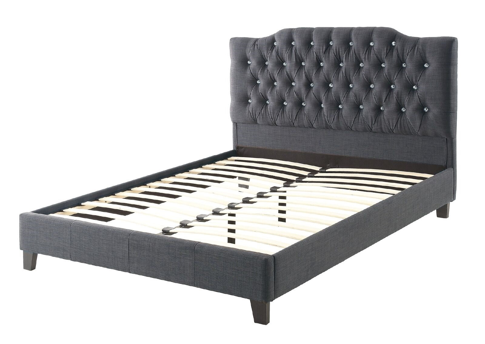 Modern Gorgeous Blue Grey Polyfiber Tufted Full Size Bed 1Pc Bedframe Upholstered Headboard Bedroom Furniture Wooden Plywood Full Grey Mix Wood Bedroom Modern,Transitional Poplar Bed Frame Plywood